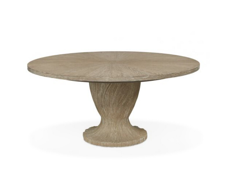 6 pc Natural Wood Round Dining Set, Off-white Upholstery