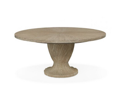 6 pc Natural Wood Round Dining Set, Off-white Upholstery