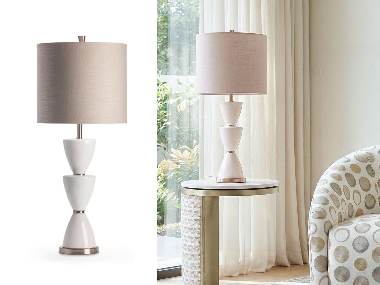 Ceramic Hourglass Table Lamp, White