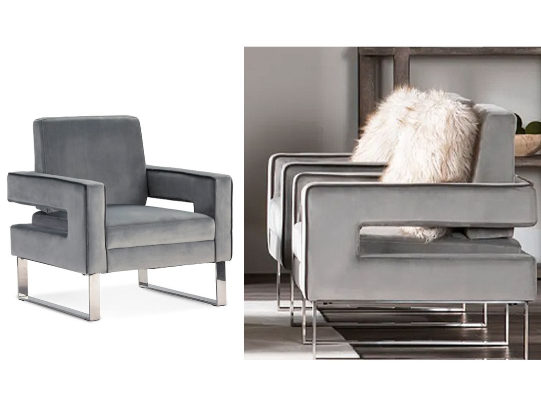 Contemporary Plush  Arm Accent Chair, Medium Grey