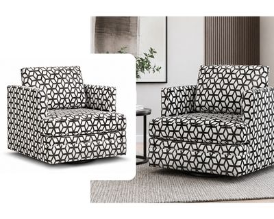 Geometric Pattern Upholstered Swivel Armchair, Grey &amp; Beige