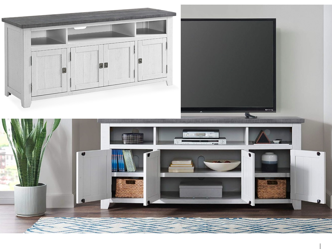 Classical 4 Door TV/Entertainment Stand/Console, White