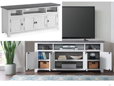 Classical 4 Door TV/Entertainment Stand/Console, White