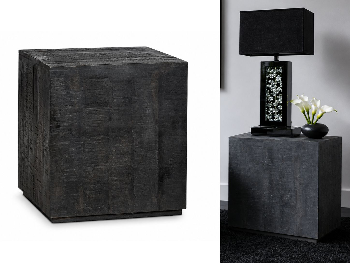 Cubic Mango Wood End Table, Dark Brown Finish