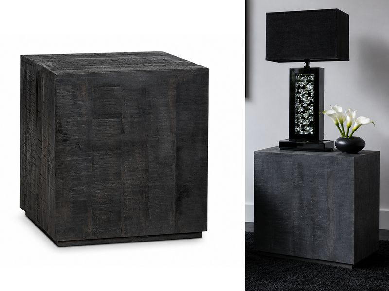 Cubic Mango Wood End Table, Dark Brown Finish