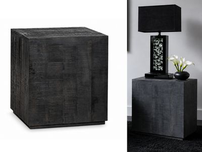Cubic Mango Wood End Table, Dark Brown Finish