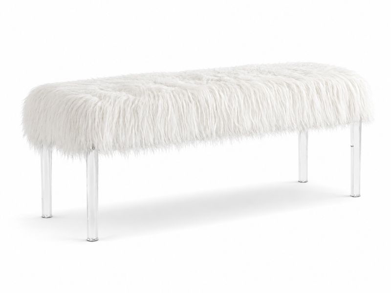 Plush Faux Fur  Bedroom Bench, White