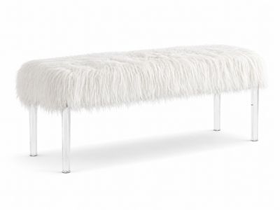 Plush Faux Fur  Bedroom Bench, White