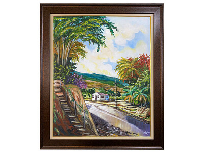 32" x 38" | Unique Landscape Painting by Nahshon, "Country Road", Framed, Acrylic on Canvas