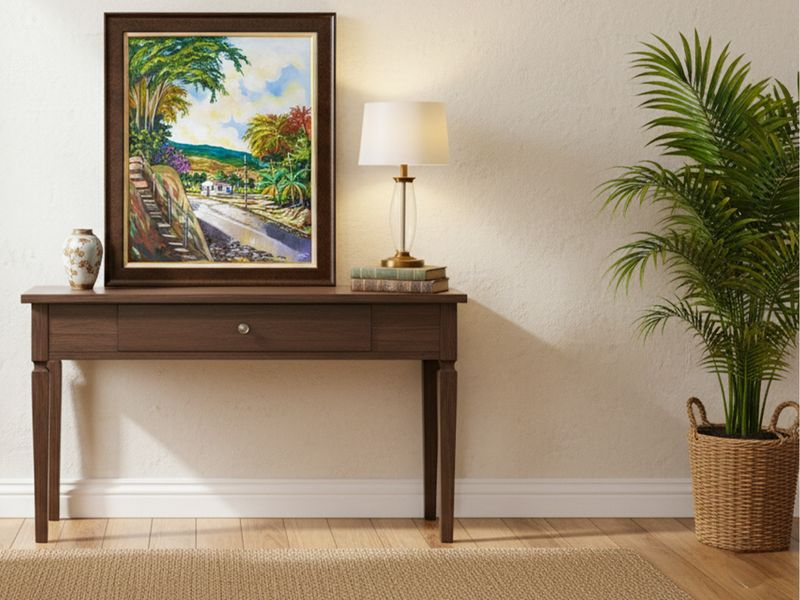 32" x 38" | Unique Landscape Painting by Nahshon, "Country Road", Framed, Acrylic on Canvas