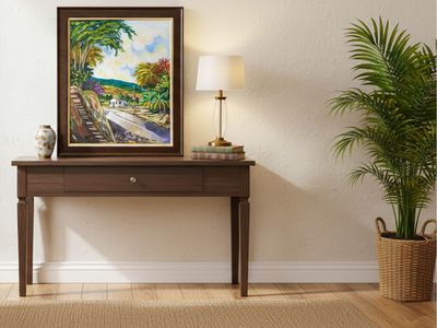 32" x 38" | Unique Landscape Painting by Nahshon, "Country Road", Framed, Acrylic on Canvas