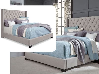 Chic Queen Upholstered Bed, Off-white