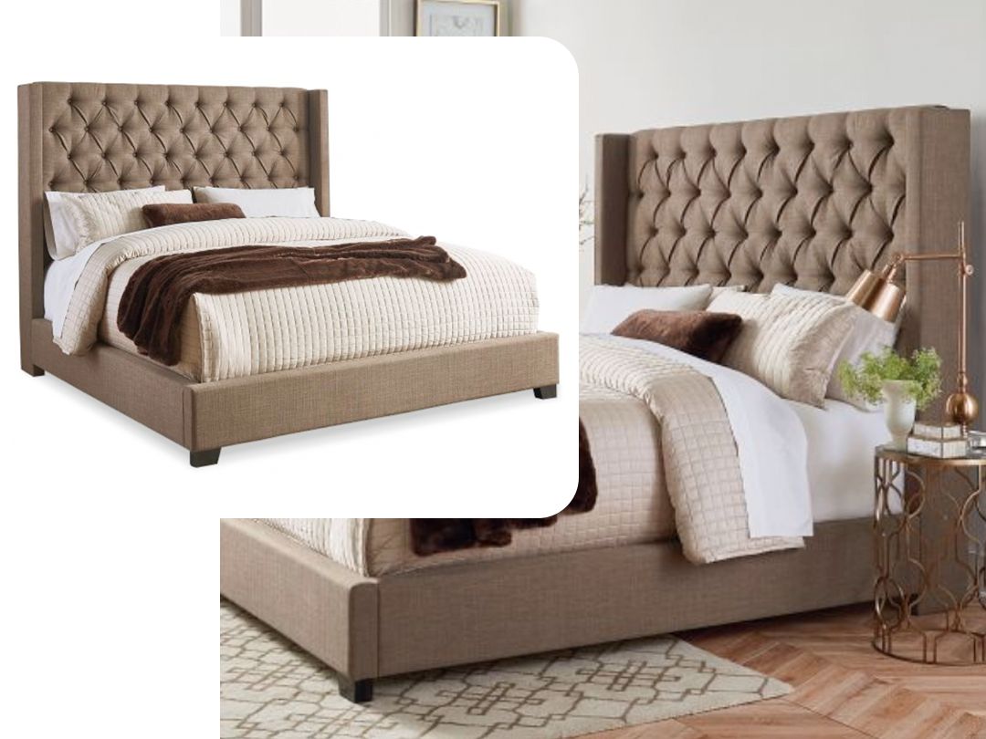 Linen Upholstered King Bed, Light Brown