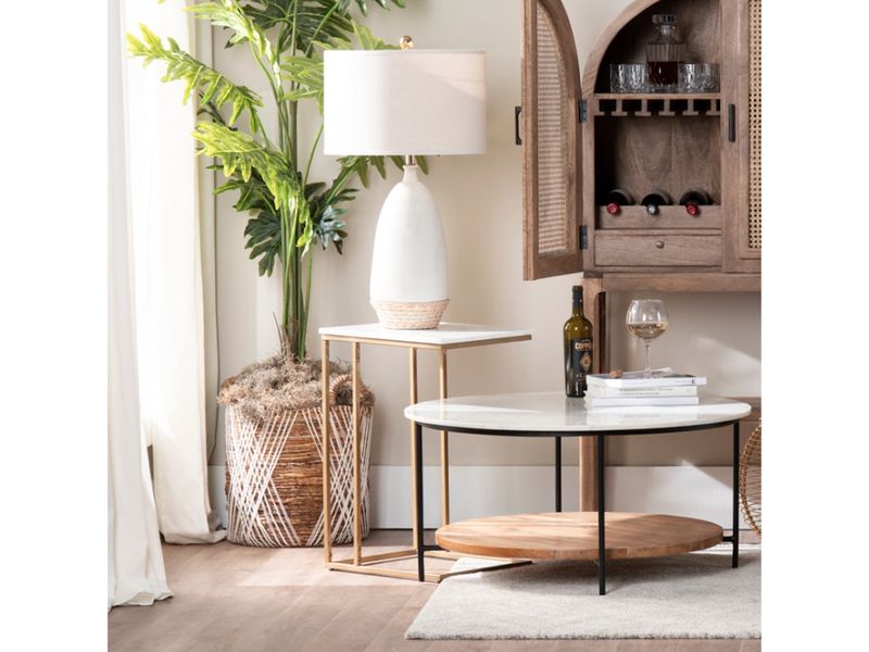 C Shaped Accent Table, White &amp; Gold