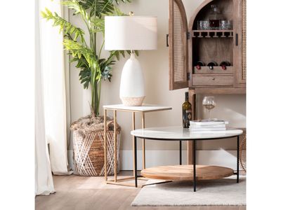C Shaped Accent Table, White &amp; Gold