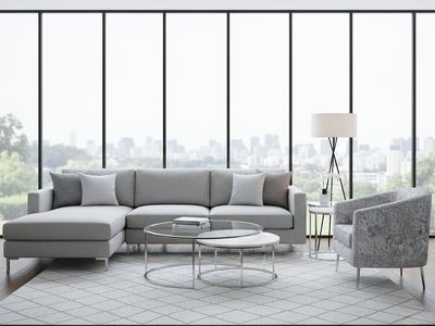 Mid-Century Grey Accent Chair, Grey &amp; White