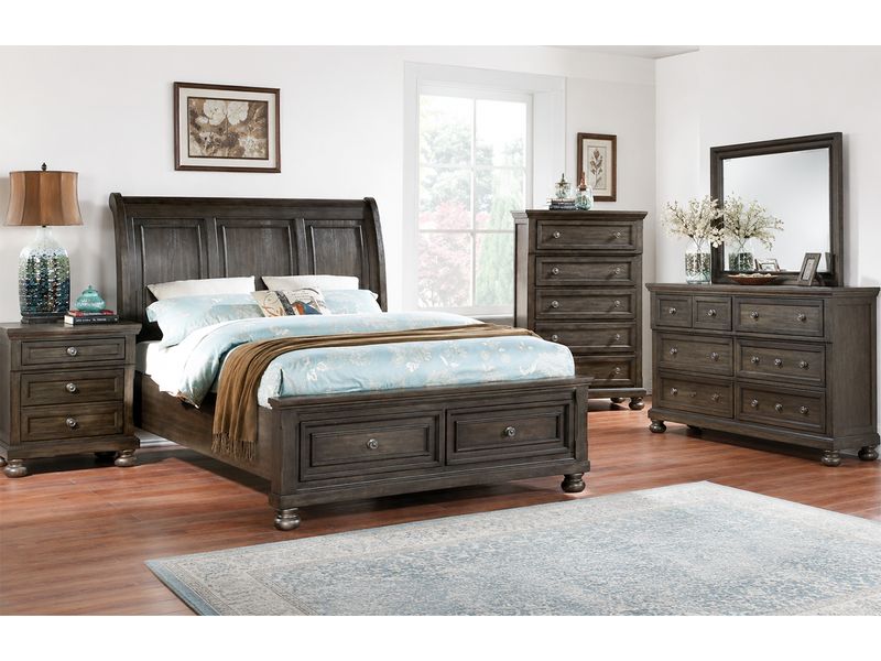 Sleigh Panel Bed Queen, Dark Finish