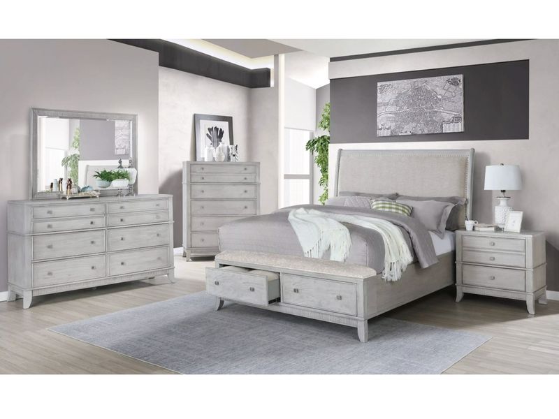 Serene Brushed Bedroom Set, White, Grey Tones
