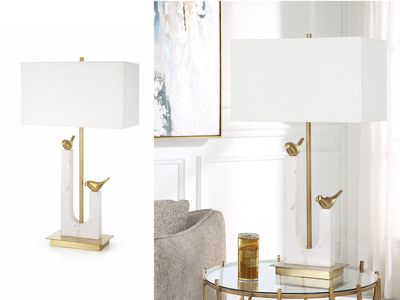 Golden Perch Table Lamp, White, Gold