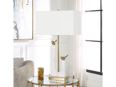 Golden Perch Table Lamp, White, Gold