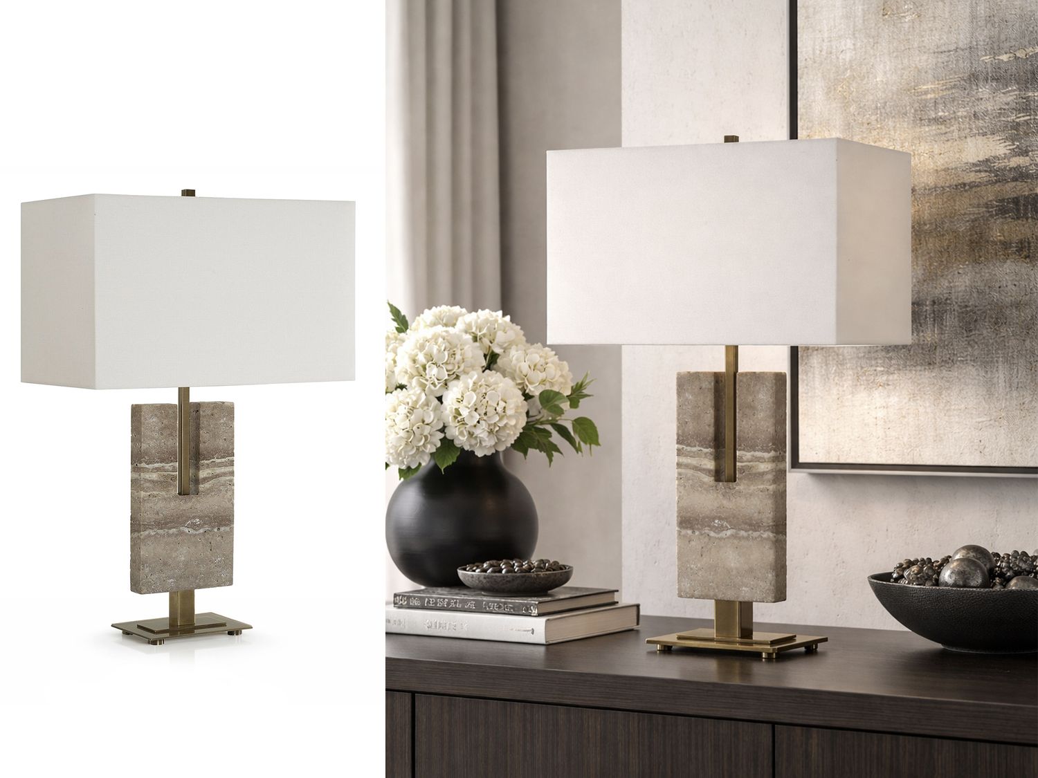 Brass Quarry Stone Natural Table Lamp