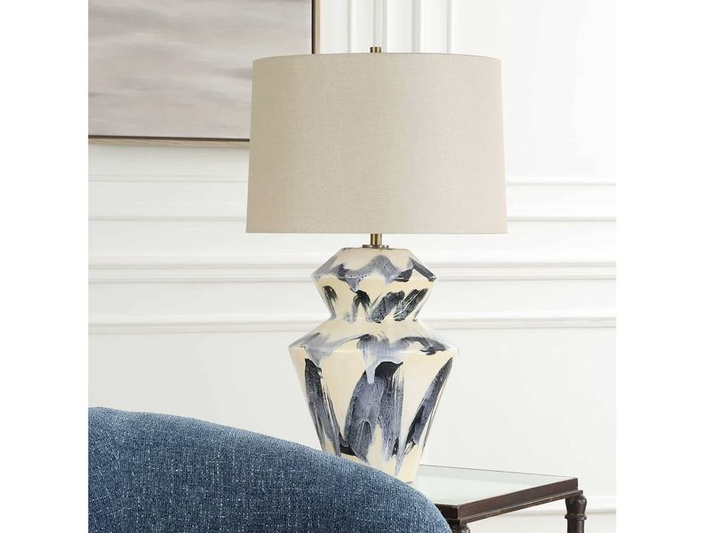 Artisan Azure Hand-Painted Lamp, Blue and Off-White