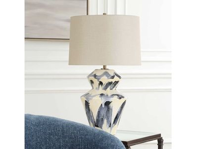 Artisan Azure Hand-Painted Lamp, Blue and Off-White