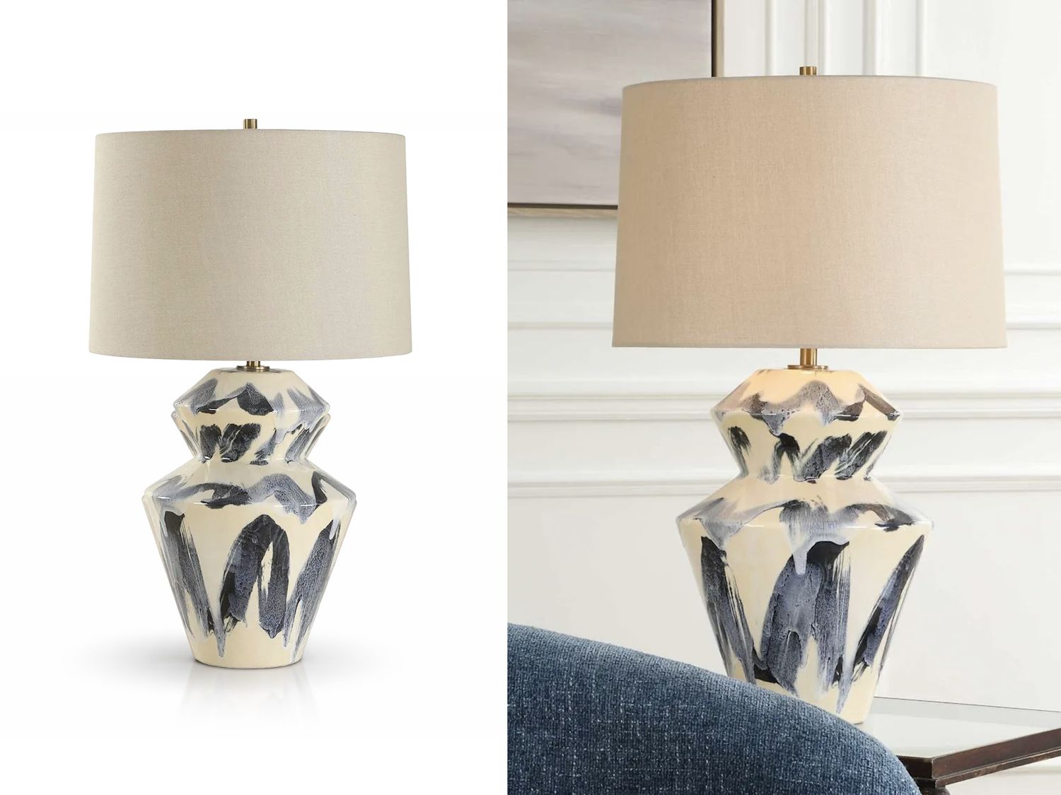 Artisan Azure Hand-Painted Lamp, Blue and Off-White