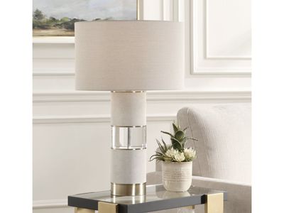 Linen Prism Cylindrical Table Lamp