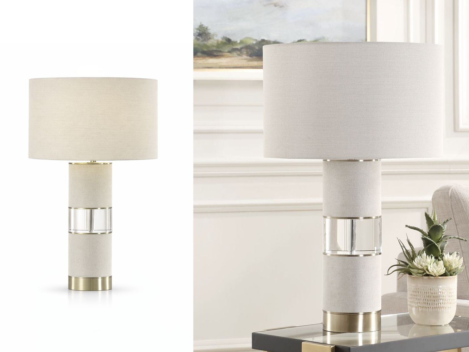 Linen Prism Cylindrical Table Lamp