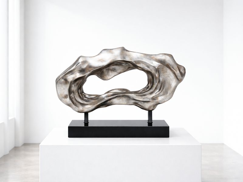 Molten Form Hollow Sculpture, Silver, Beige