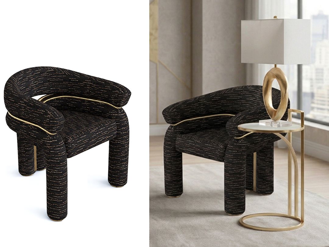 Art Deco Opal Contour Accent Chair, Black