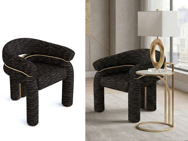 Art Deco Opal Contour Accent Chair, Black