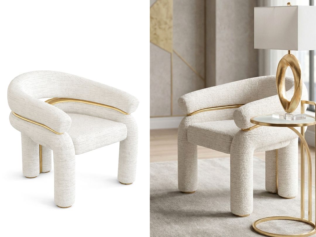 Art Deco Opal Contour Accent Chair, White