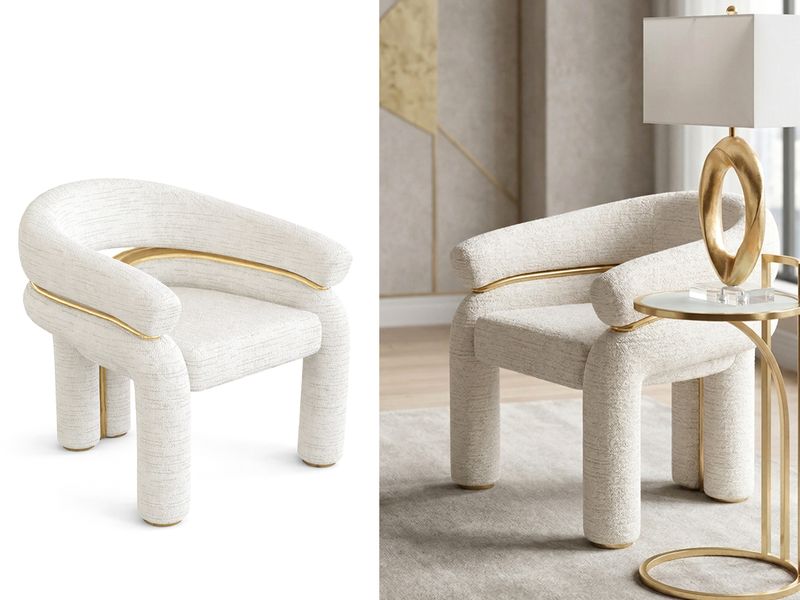 Art Deco Opal Contour Accent Chair, White