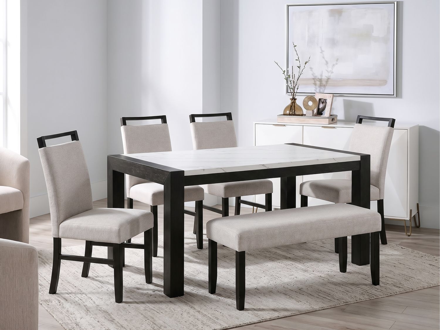 6 pc  Axis Block Faux Marble Dining Set