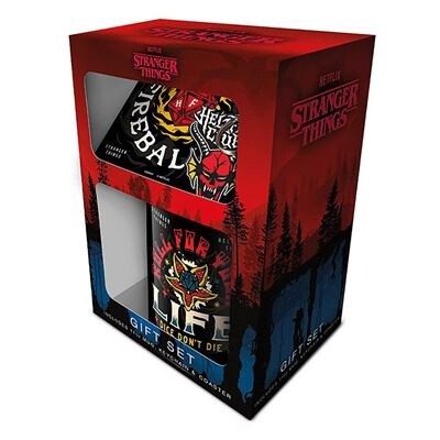 STRANGER THINGS 4 (HELLFIRE) MUG, COASTER &amp; KEYCHAIN SET