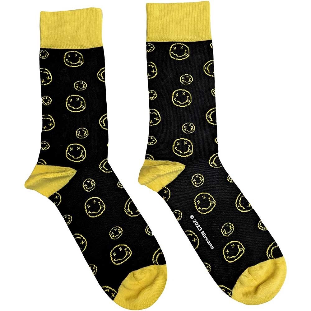 NIRVANA UNISEX ANKLE SOCKS: OUTLINE HAPPY FACES (UK SIZE 7 - 11)
