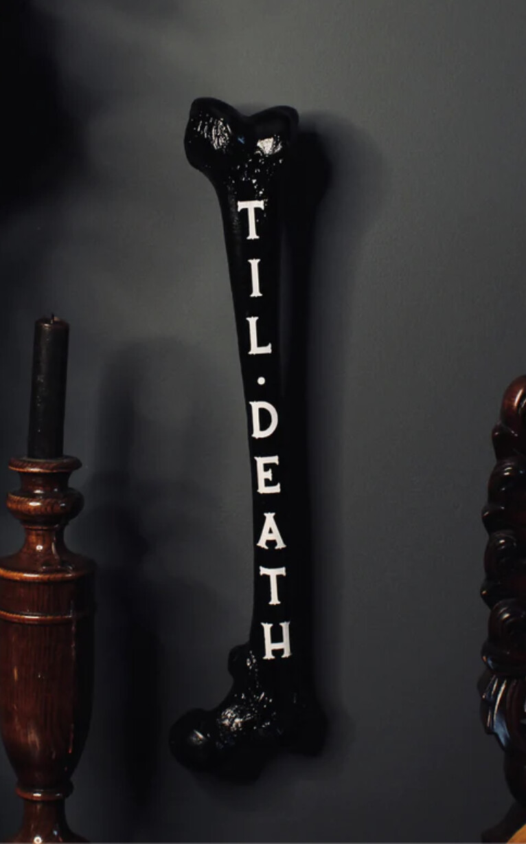 Til Death Engraved Femur Bone | Black Bone, Gold Text