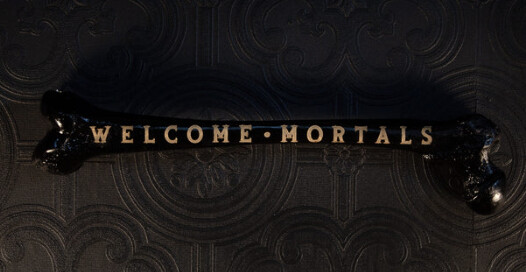 Welcome Mortals Engraved Femur | Gold Bone, Black Text