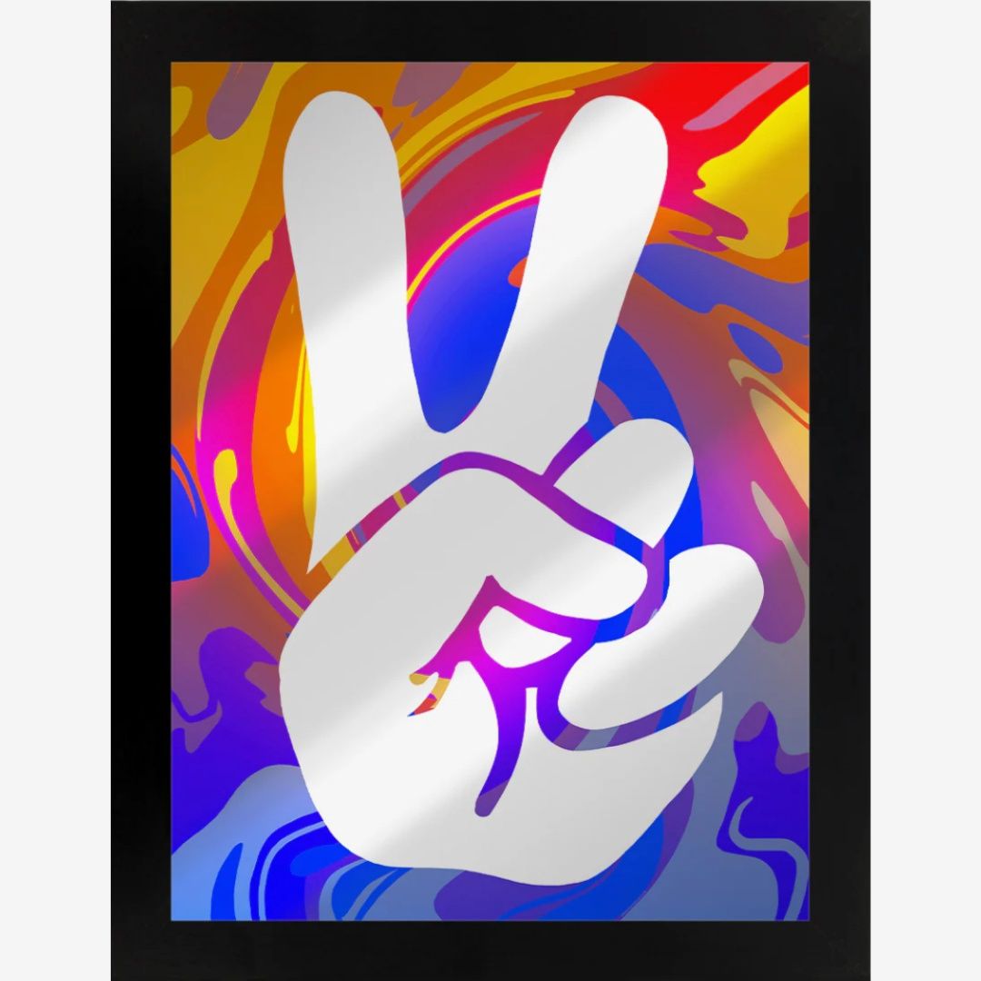 Framed Psychedelic Peace Mirrored Tin Sign