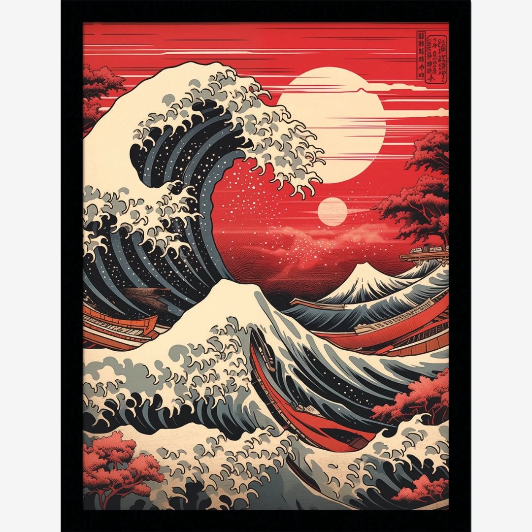 Wave Collection (Red Hue Sunset) 30 x 40cm Collector Print (Framed)