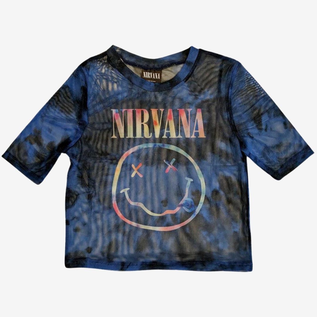 Nirvana Pastel Smiley Mesh Crop Top | S (UK 10)