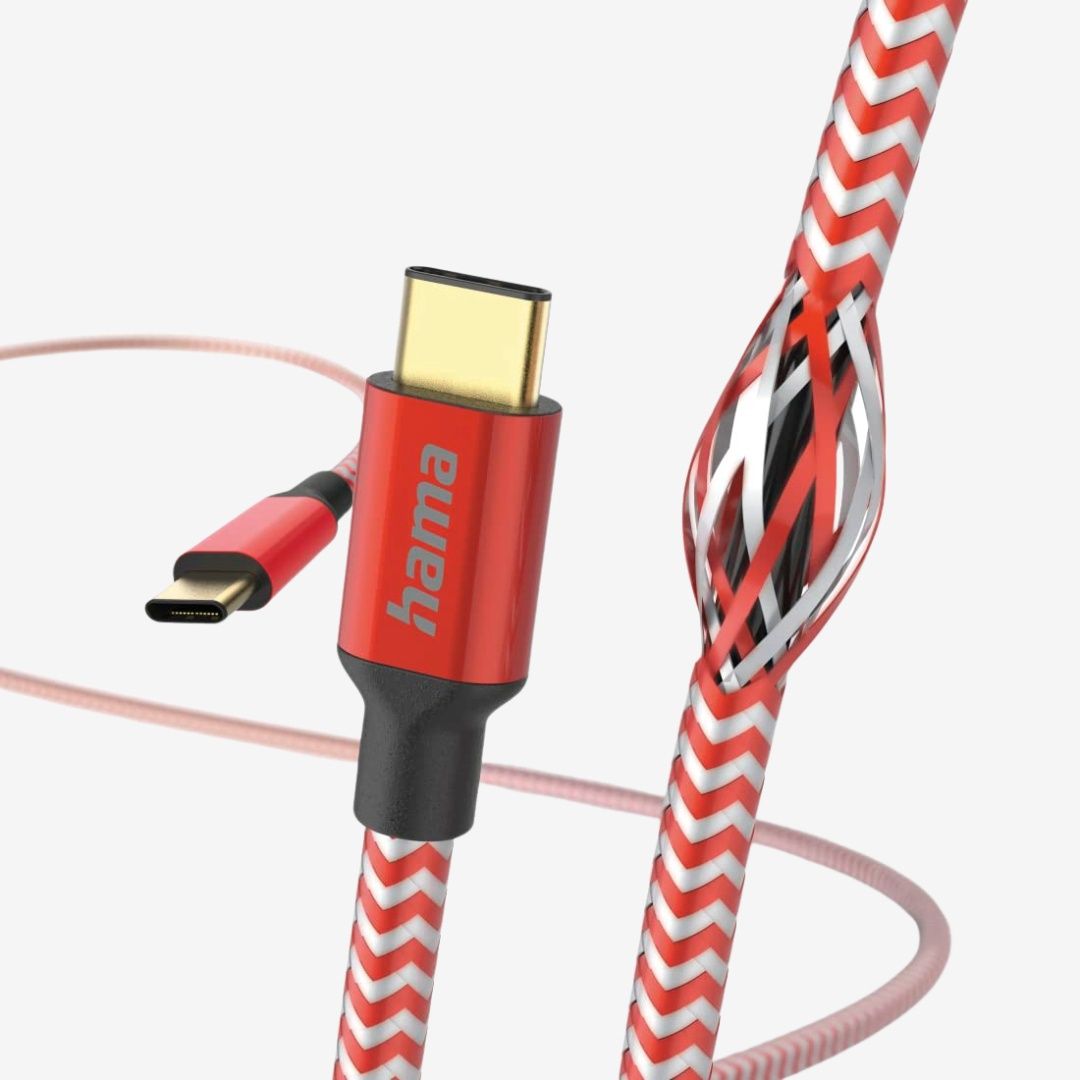 Hama Reflective Charging Cable USB-C to USB-C 1.5m | Red