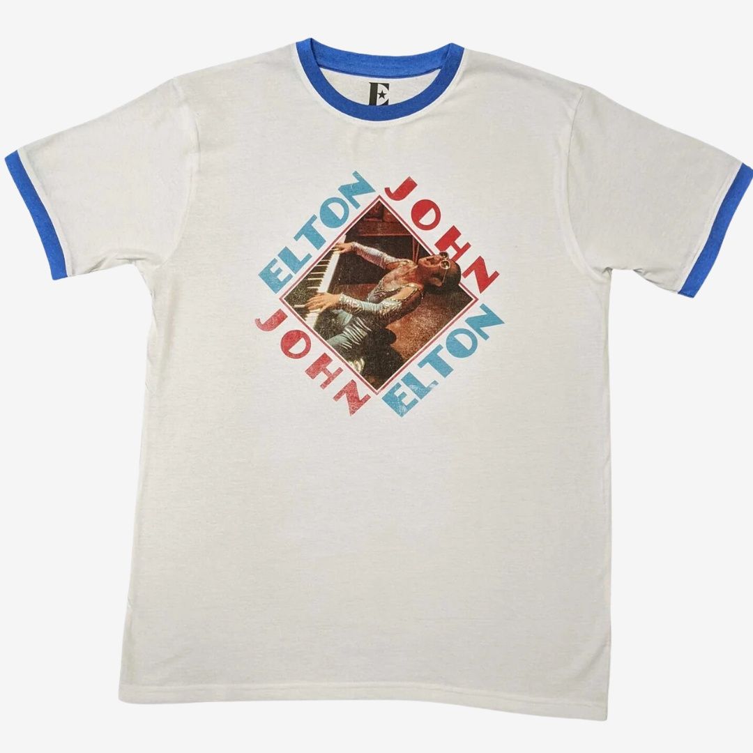Elton John Unisex Ringer T-Shirt: Piano Diamond, Size: Small