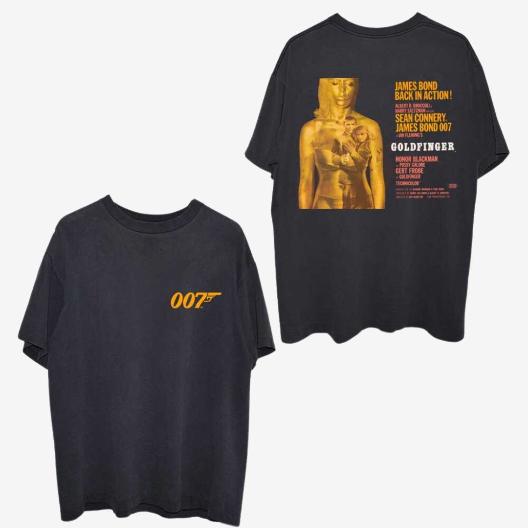 James Bond 007 Unisex T-Shirt: Goldfinger Movie Poster (Back Print), Size: Small