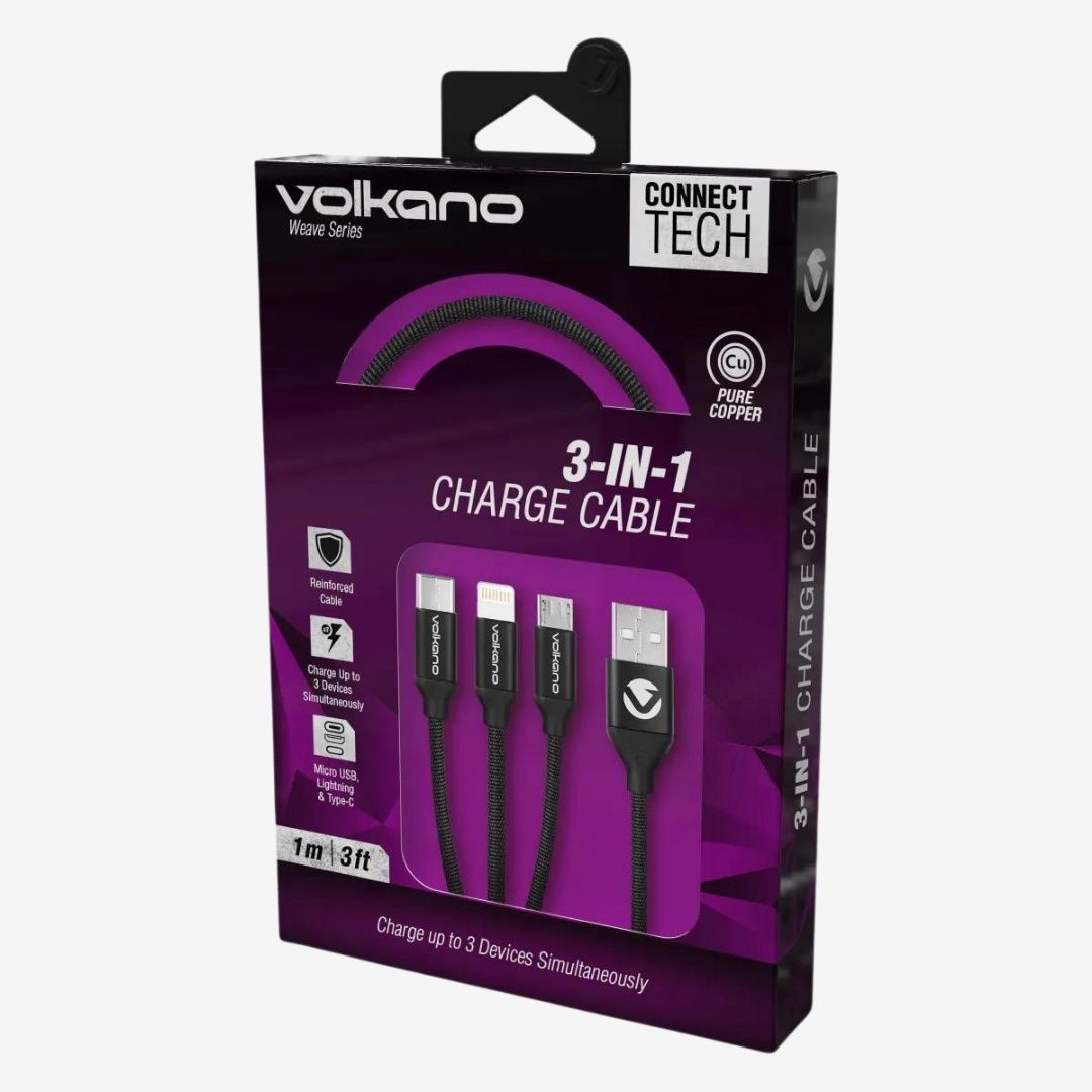 Volkano Weave Series Braided 3-in-1 Cable