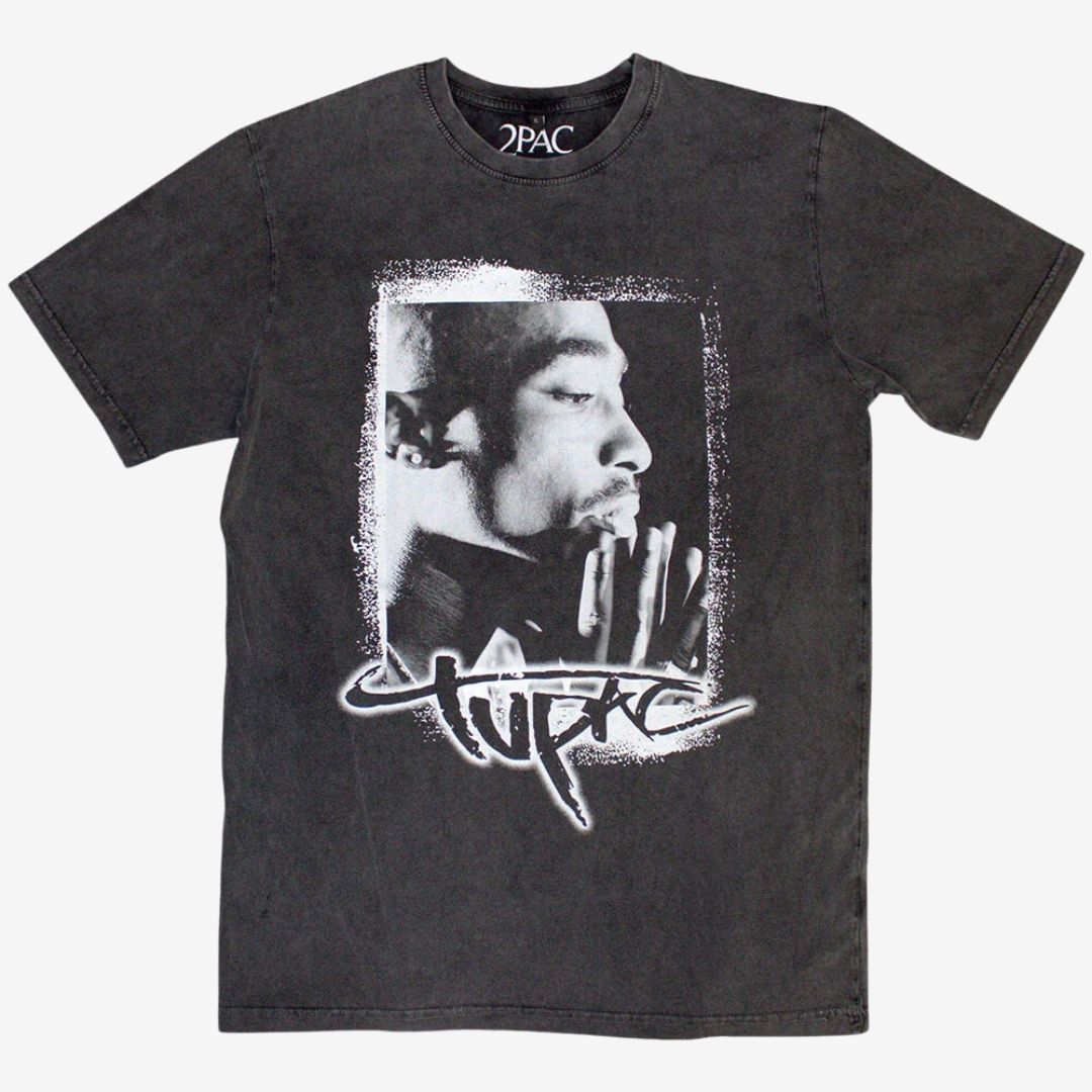 Tupac Unisex Stone Wash T-Shirt: Spray Photo, Size: Small