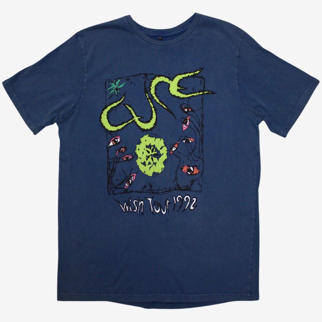 The Cure Unisex Stone Wash T-Shirt: Wish Tour &#39;92 (Back Print), Size: Medium