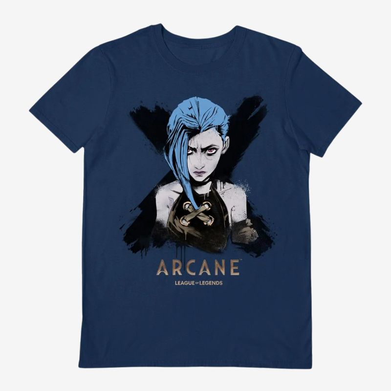 Arcane (Jinx Portrait) Navy Blue Unisex Short Sleeve T-Shirt